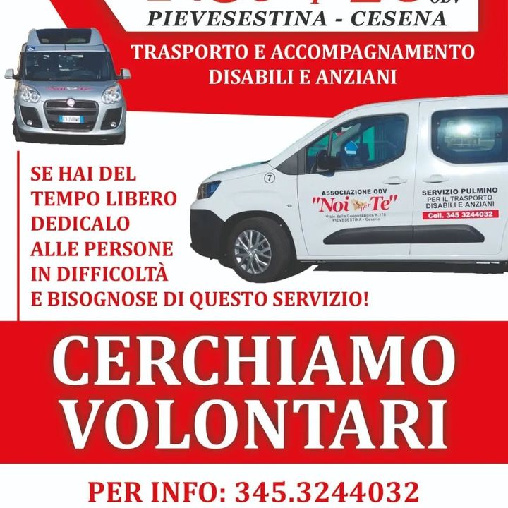 Locandina Cerchiamo volontari con i mezzi dell'associazione e il numero 345 3244032