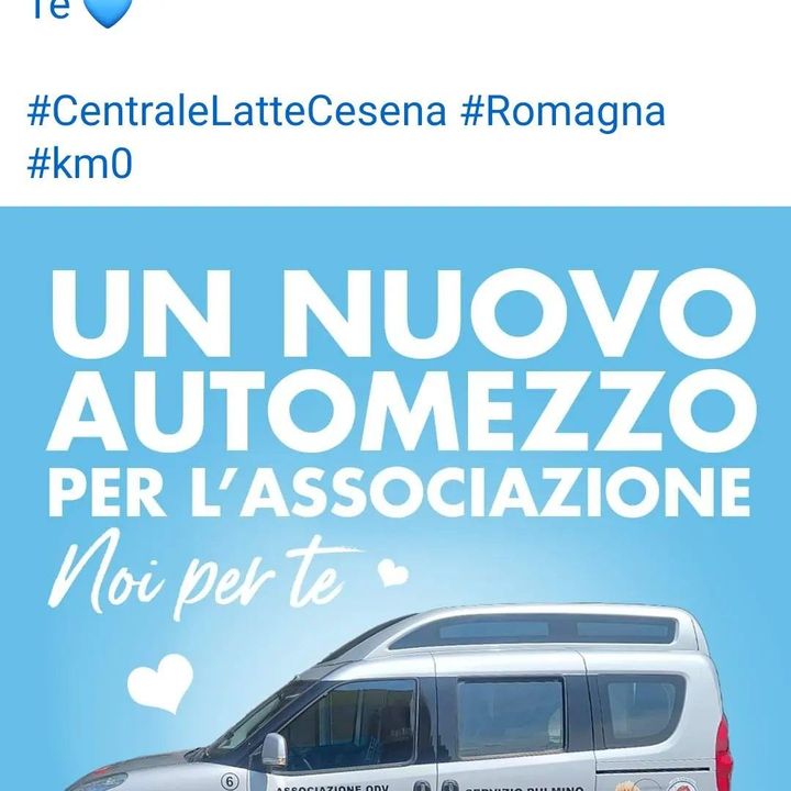Grafica di ringraziamento per il nuovo automezzo donato da Centrale Latte Cesena