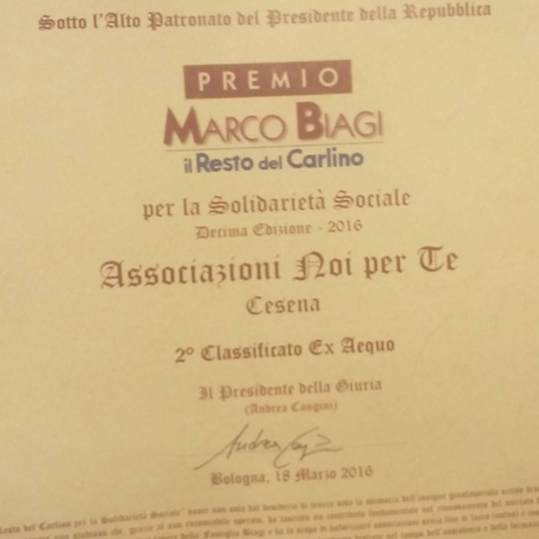 Attestato del Premio Marco Biagi per la Solidarietà Sociale 2016, secondo classificato ex aequo